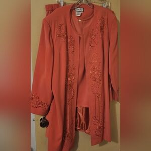 3pc Women's Orange Skirt Suit Plus Size
